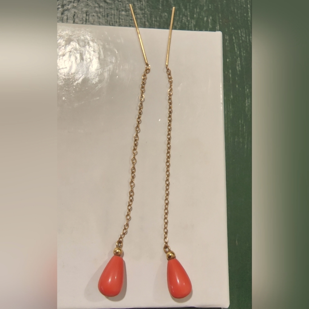 14K Coral Drop Earrings